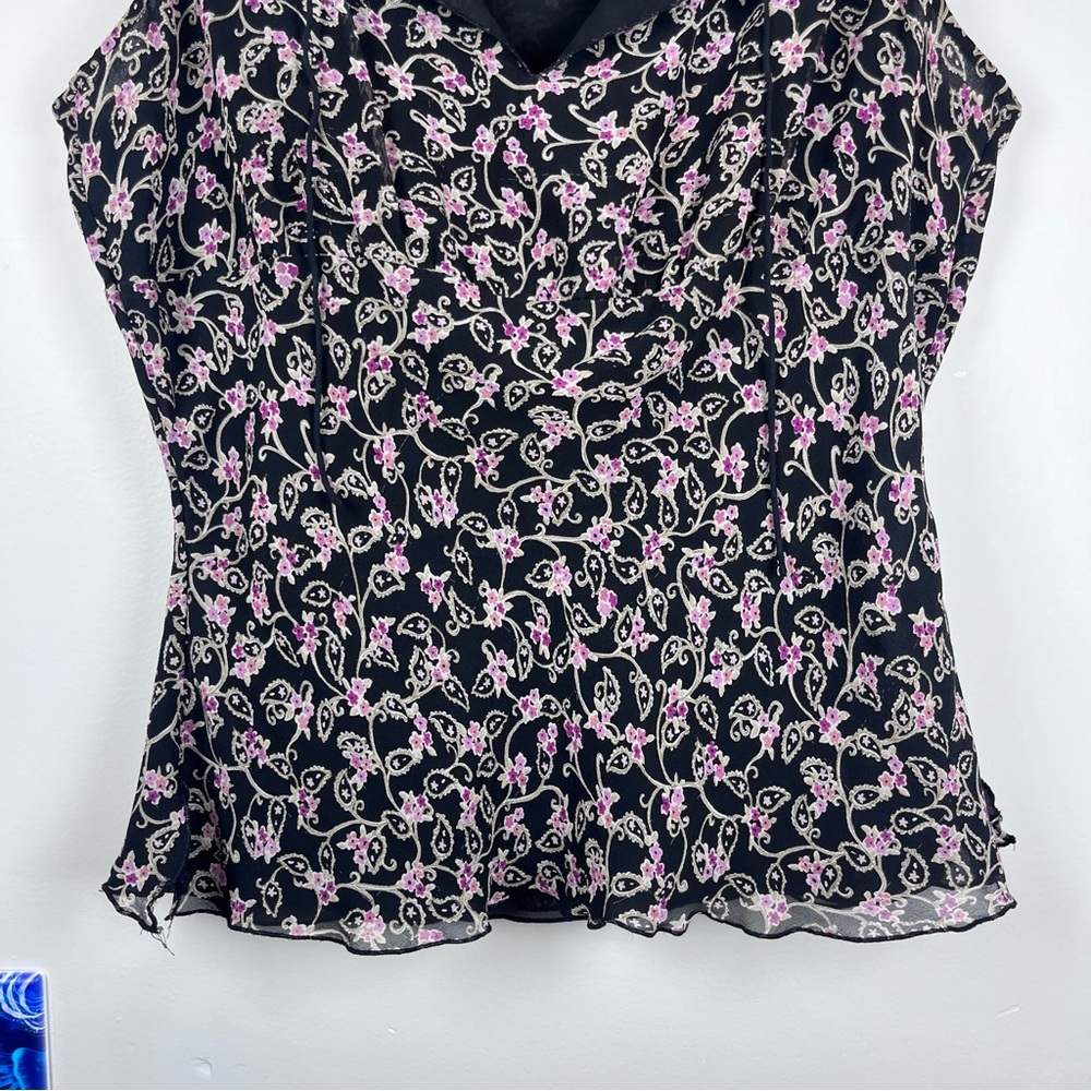 Vintage Y2K Junction West Sleeveless Black Silk Floral Tank Top Blouse Large - Picture 5 of 9